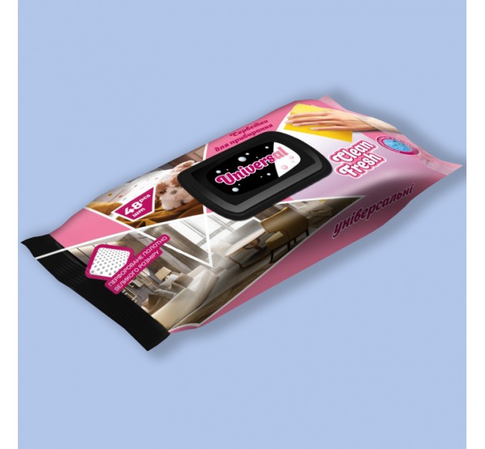 Серветки вологі для прибирання Clean fresh Універсальні, 48 шт