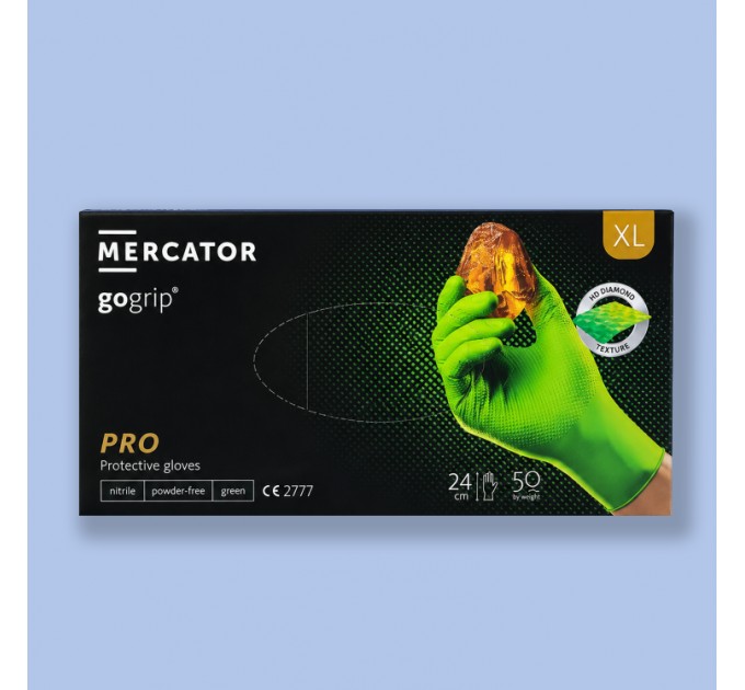 Рукавички нітрилові оглядові Mercator Gogrip, 25 пар, Неприпудрені - XL Green