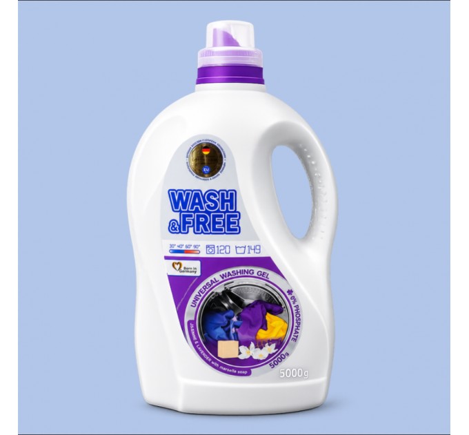 Гель для прання універсальний Wash Free Жасмин та лаванда з марсельським милом, 5 л