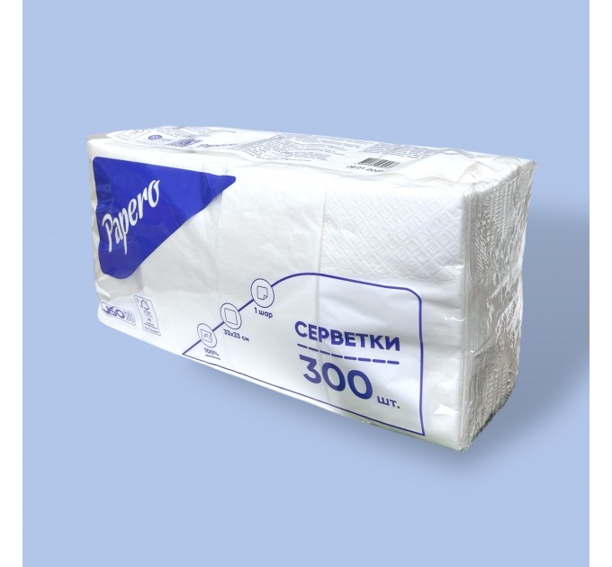 Серветки паперові банкетні білі 1/8 складання 33*33 см 300 шт, NL 015