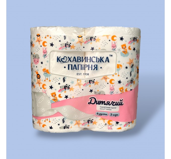 Бумага туалетная трехслойная целлюлоза на втулке Кохавинка Детская, 4 шт