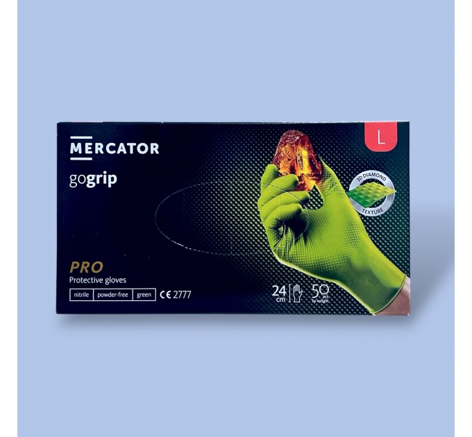 Рукавички нітрилові оглядові MERCATOR GOGRIP 25 пар. НЕПРИПУДРЕНІ - L GREEN