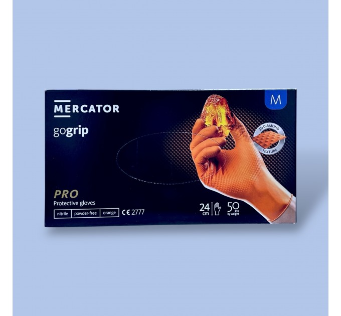 Рукавички нітрилові оглядові MERCATOR GOGRIP 25 пар. НЕПРИПУДРЕНІ - M ORANGE