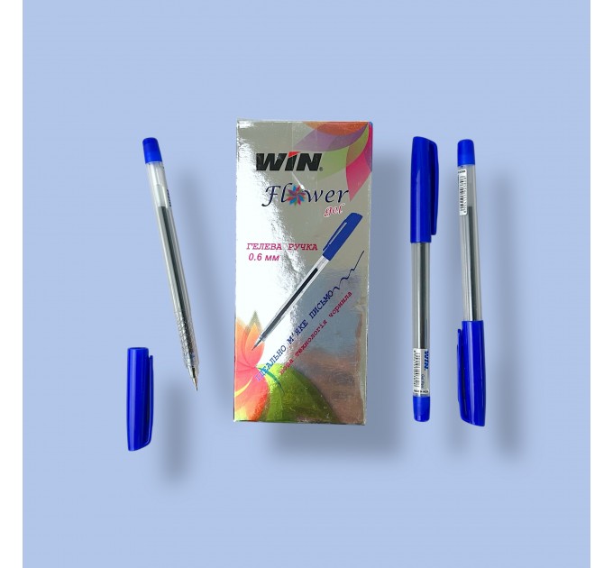 Ручка гелева «FLOWER WIN» 12 шт СИНЯ
